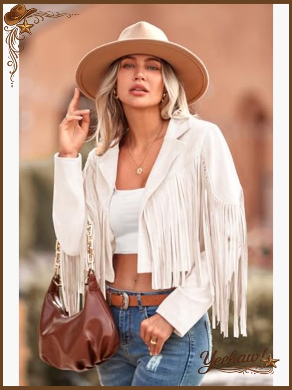 Fringe Faux Suede Leather Cropped Motorcycle Jacket Coat - Picture 4 of 7